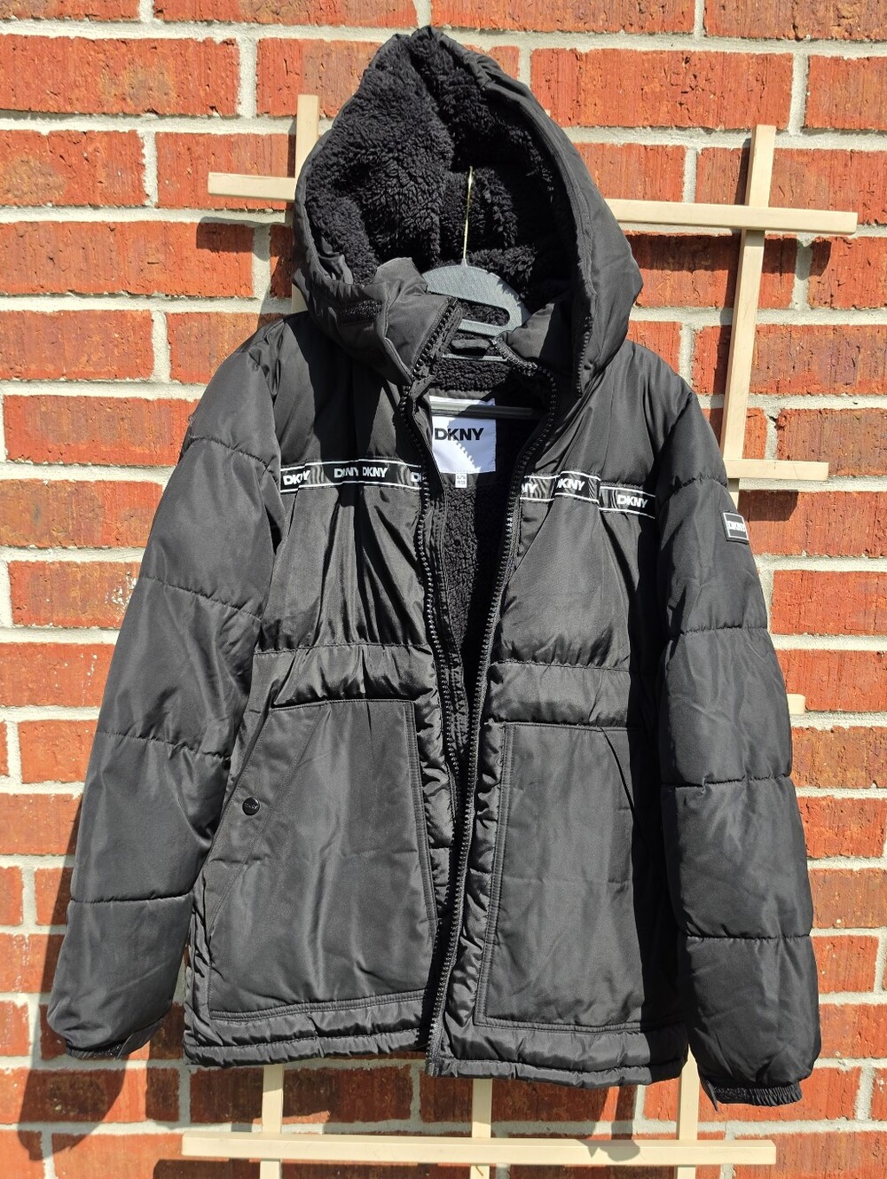 DKNY Puffer Black Sherpa Lined Jacket XL